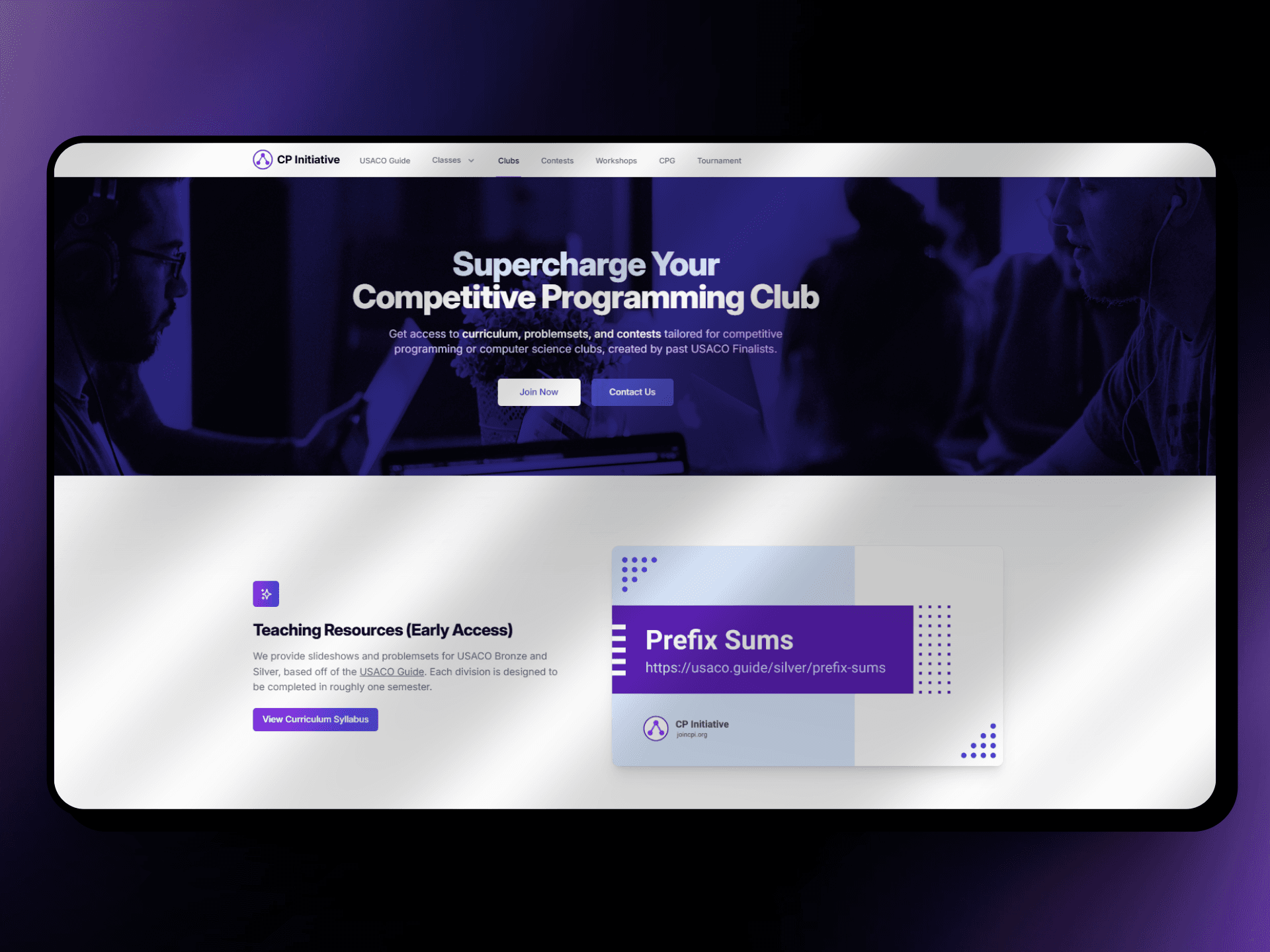 The Competitive Programming Initiative Clubs Program page